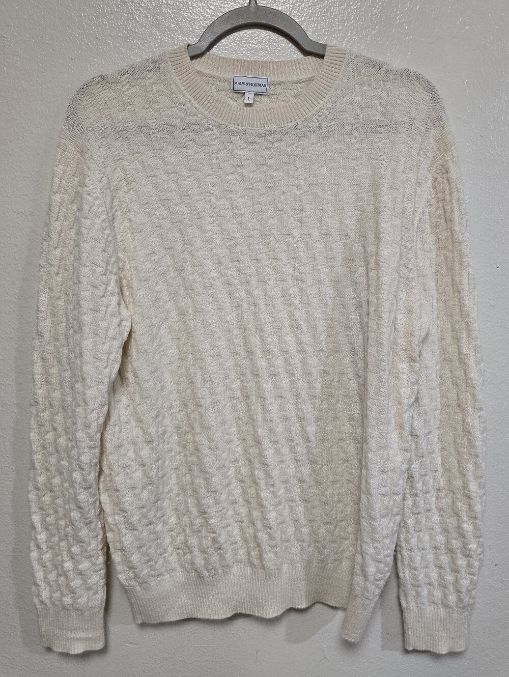 Maus & Hoffman 100% Baby Alpaca Sweater Cream Textured Knit Crewneck Size Large